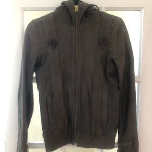 Mike & Chris Leather Jacket - Olive - Size S